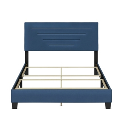 Aurelius Queen Upholstered Faux Leather Platform Bed, Blue, large
