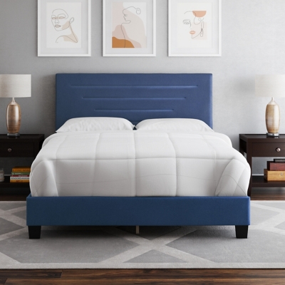 Aurelius Queen Upholstered Faux Leather Platform Bed, Blue, large