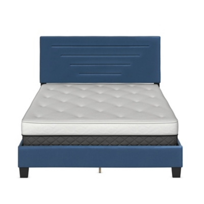 Aurelius Queen Upholstered Faux Leather Platform Bed, Blue, large