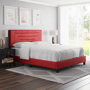 Aurelius Queen Upholstered Faux Leather Platform Bed, Red, rollover