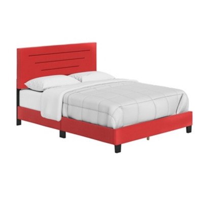 Aurelius Queen Upholstered Faux Leather Platform Bed, Red, large