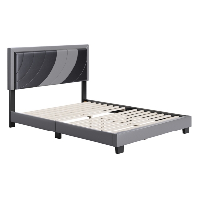 Anchor King Upholstered Faux Leather Platform Bed, Gray/Black, large