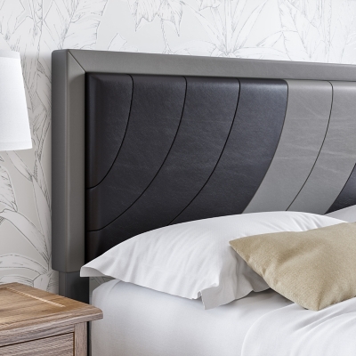 Anchor King Upholstered Faux Leather Platform Bed, Gray/Black, large