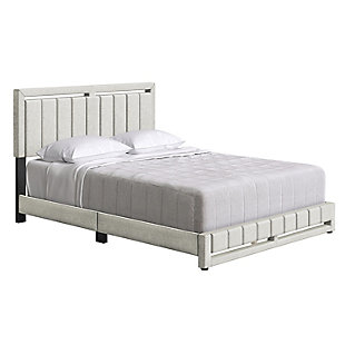 Roza King Upholstered Linen Platform Bed, White, large