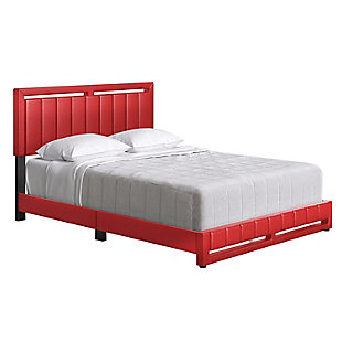 Roza Queen Upholstered Faux Leather Platform Bed, Red, large