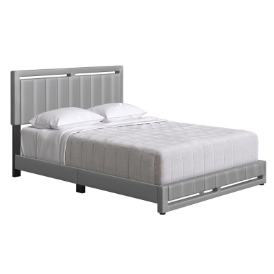 Roza  King Upholstered Faux Leather Platform Bed, Gray, large