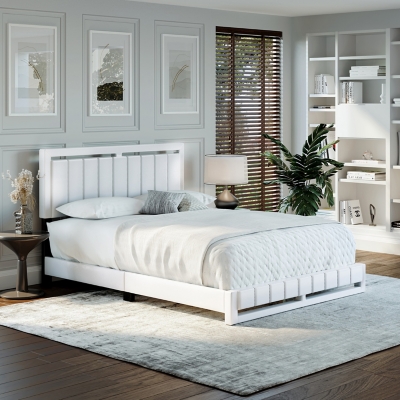 B600005843 Roza Queen Upholstered Faux Leather Platform Bed,  sku B600005843