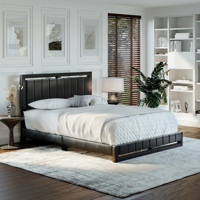 B600005844 Roza King Upholstered Faux Leather Platform Bed, B sku B600005844