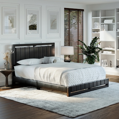 Roza King Upholstered Faux Leather Platform Bed