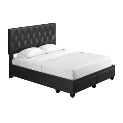 Amandine Upholstered Faux Leather Storage Bed, Black, grid