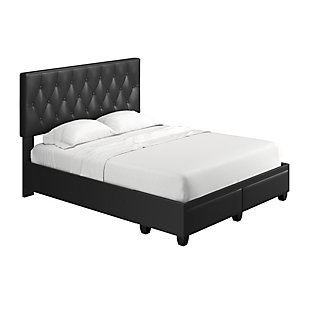 Amandine Queen Upholstered Faux Leather Storage Bed, Black, large