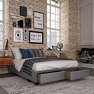 Kalinda Queen Upholstered Faux Leather Storage Bed, Gray, rollover