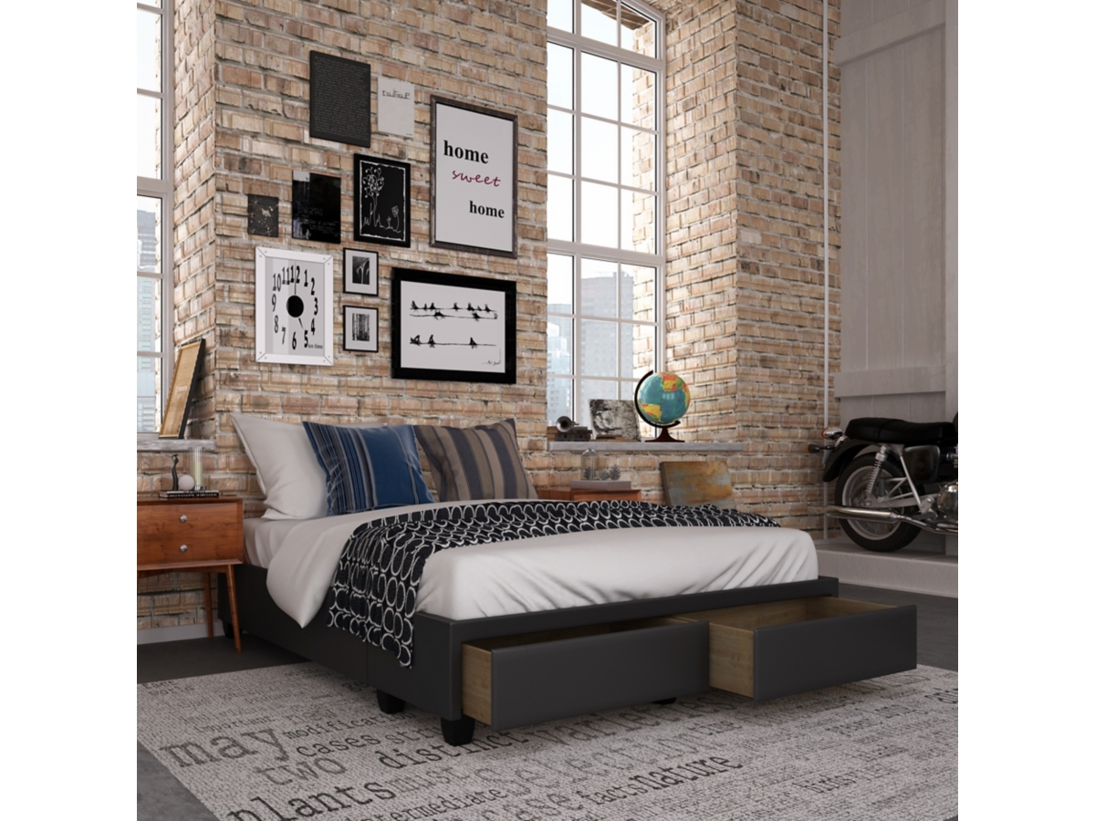 Kalinda Queen Upholstered Faux Leather Storage Bed | Ashley