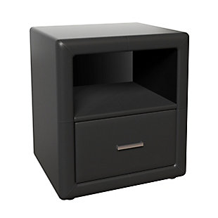 Coven Upholstered Faux Leather Nightstand, Black, rollover