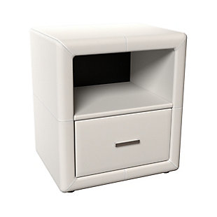 Coven Upholstered Faux Leather Nightstand, White, rollover