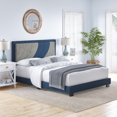 Boyd Sleep Anchor Full Upholstered Linen Platform Bed, White