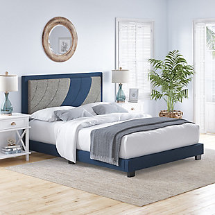 Boyd Sleep Anchor Full Upholstered Linen Platform Bed, Gray, rollover