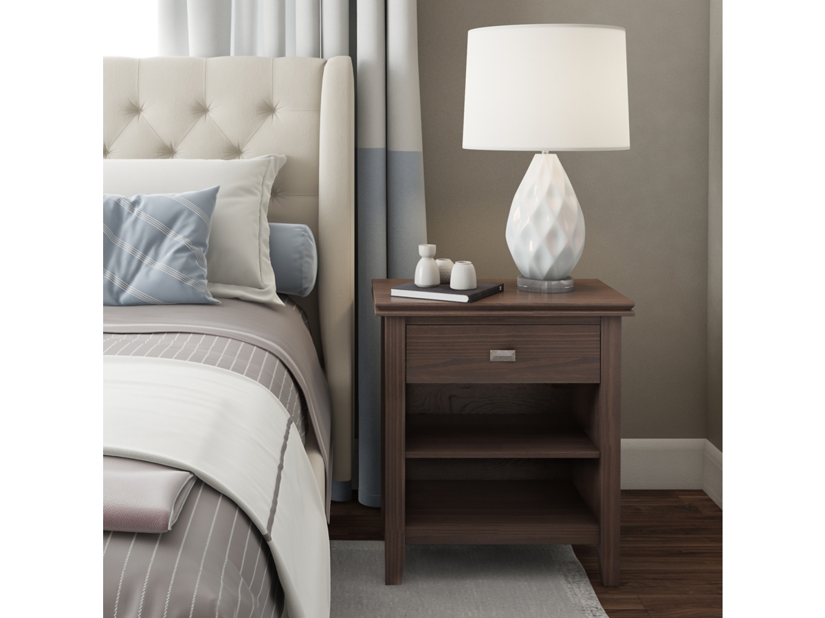 Simpli Home Artisan 24" 1 Drawer Nightstand, Warm Walnut Brown, large