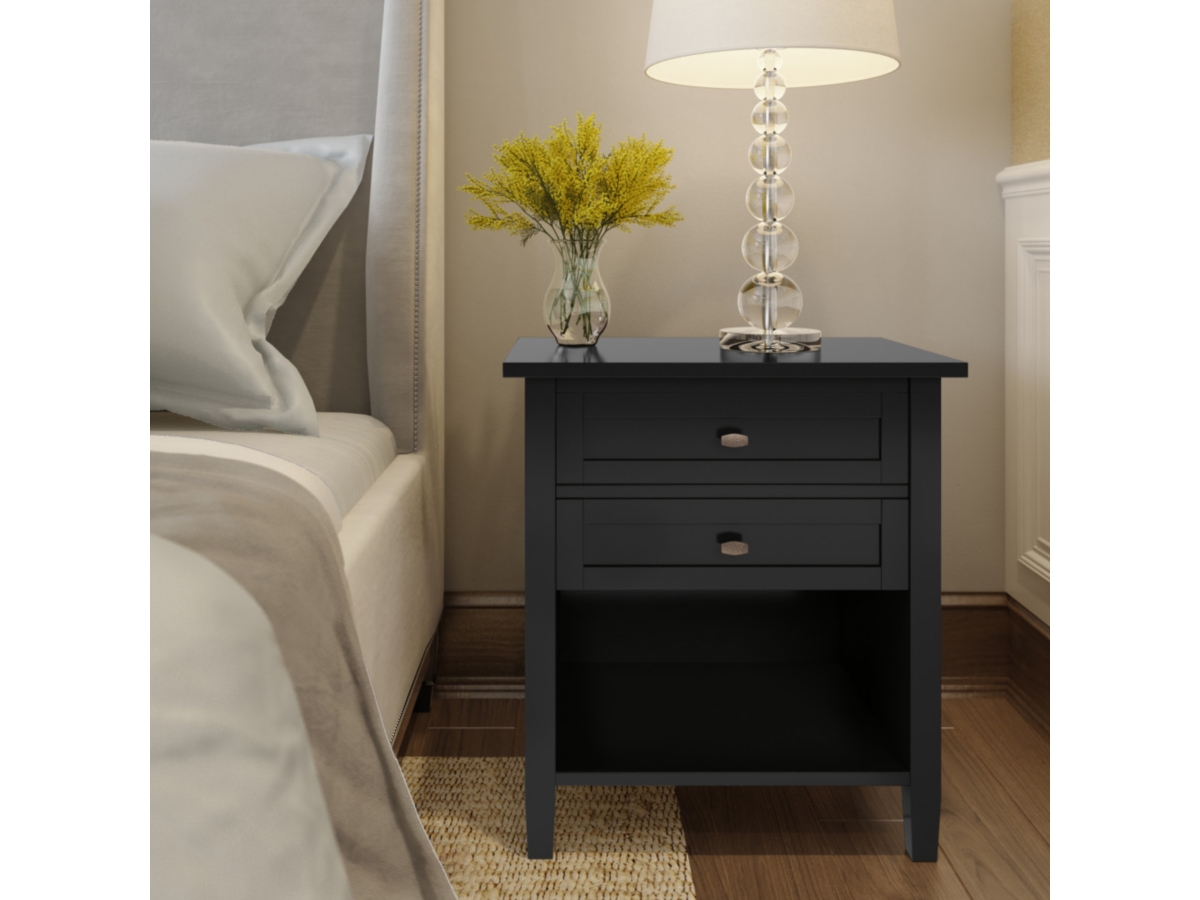 Simpli Home Rustic Nightstand, Black/Gray, large