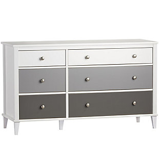 Just because they’re outgrowing their clothes doesn’t mean they should outgrow their bedroom furniture. Offering an on-trend transitional look that complements so many styles, the quality-built Little Seeds Monarch Hill Poppy 6-drawer dresser has a sense of staying power you’re sure to love. Be it in a nursery or tween or teen’s room, what a sophisticated choice befitting every age and stage.Made of engineered wood/laminated particle board | Non-toxic, three-tone (white, light gray and dark gray) finish | 6 smooth-gliding drawers | Changing table topper available (sold separately) | 2 sets of metal knobs for customized look | Top surface can hold up to 50 lbs. And each drawer can support up to 35 lbs. | Meets or exceeds the cpsia juvenile testing requirements | Anti-tip kit included for extra protection | 1-year warranty | Assembly required