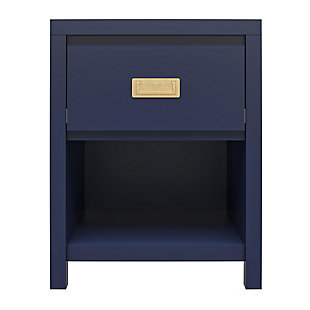 Oh, the thrill of discovery! The unparalleled feeling of victory upon encountering the perfect find, the Little Seeds Monarch Hill Haven Navy Kids' 1 Drawer Nightstand!  With its dark blue finish and beautiful gold drawer pulls, this campaign style nightstand will house your little explorer's night time necessities.  This navy nightstand features generous storage space with 1 drawer and an open cubby for precious bed time treasures. The navy nightstand meets or exceeds the CPSIA Juvenile testing requirements to ensure your child's safety. Little Seeds not only creates this and many more on trend kids' and teen furniture pieces, we also partner with the National Wildlife Federation's Garden for Wildlife program to help save the Monarch butterfly.Made of painted mdf with gold campaign style handle | 1 drawer with safety stops and open cubby | The top surface can hold up to 40 lbs. And the drawer and cubby can each support up to 25 lbs. | 1 year limited warranty | Assembled dimensions: 25.03”h x 19.68”w x 15.75”d