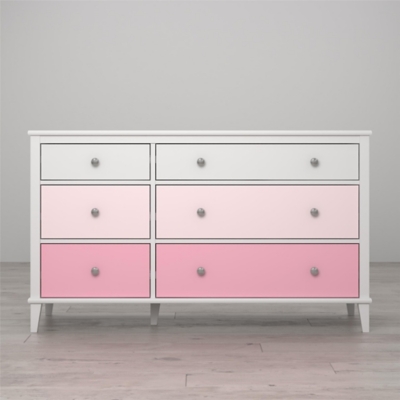 6 Drawer Monarch Hill Poppy Pink and White Dresser, Pink, large