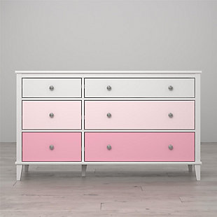 Just because they’re outgrowing their clothes doesn’t mean they should outgrow their bedroom furniture. Offering an on-trend transitional look that complements so many styles, the quality-built Little Seeds Monarch Hill Poppy 6-drawer dresser has a sense of staying power you’re sure to love. Be it in a nursery or tween or teen’s room, what a sophisticated choice befitting every age and stage.Made of engineered wood/laminated particle board | Non-toxic, three-tone (white, light pink and dark pink) finish | 6 smooth-gliding drawers | Changing table topper available (sold separately) | 2 sets of metal knobs for customized look | Top surface can hold up to 50 lbs. And each drawer can support up to 35 lbs. | Meets or exceeds the cpsia juvenile testing requirements | Anti-tip kit included for extra protection | 1-year warranty | Assembly required