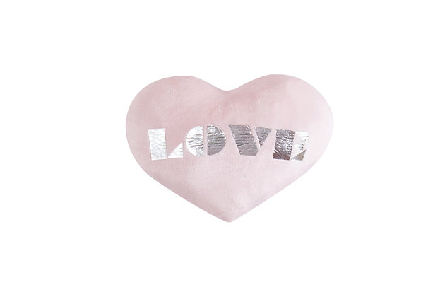 This large heart shaped pillow features a soft velvet face fabric with "Love" in a metallic silver print on the face, making for a perfect accent pillow to complete your bedding.Made of microfiber polyester | Down alternative polyfill | Spot clean | Imported