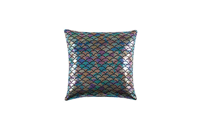 This mermaid inspired pillow is knit using a special technique to give it tons of metallic shimmer and shine. It's the perfect finishing touch to a fun bedding set.Made of microfiber polyester | Down alternative polyfill | Spot clean | Imported