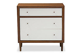 Baxton Studio Harlow Mid-century Modern Scandinavian Style White and Walnut Wood 3-drawer Chest, , large