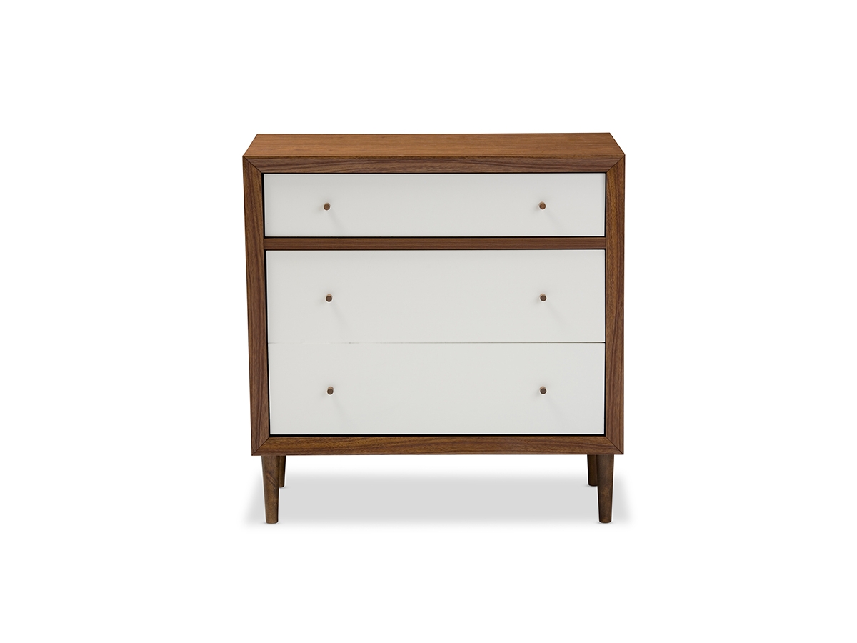 Baxton Studio Harlow Mid-century Modern Scandinavian Style White and Walnut Wood 3-drawer Chest