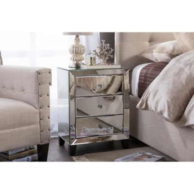 Chevron Modern Mirrored 3 Drawer Nightstand Ashley