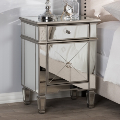 Baxton Studio Claudia Mirrored Nightstand Ashley