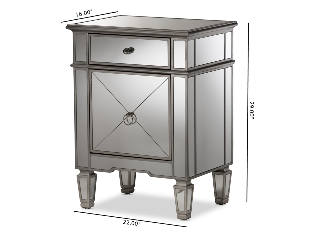 Baxton Studio Claudia Mirrored Nightstand Ashley