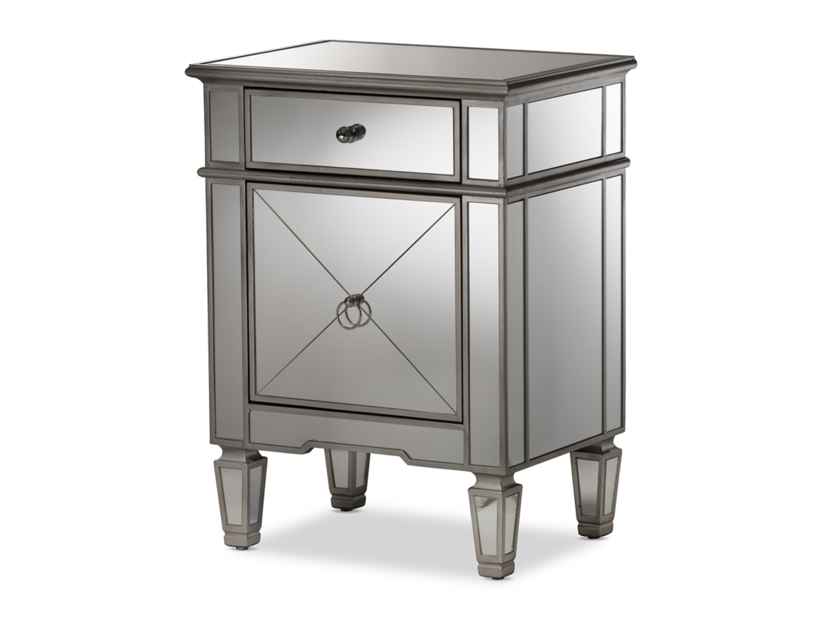 Baxton Studio Claudia Mirrored Nightstand Ashley