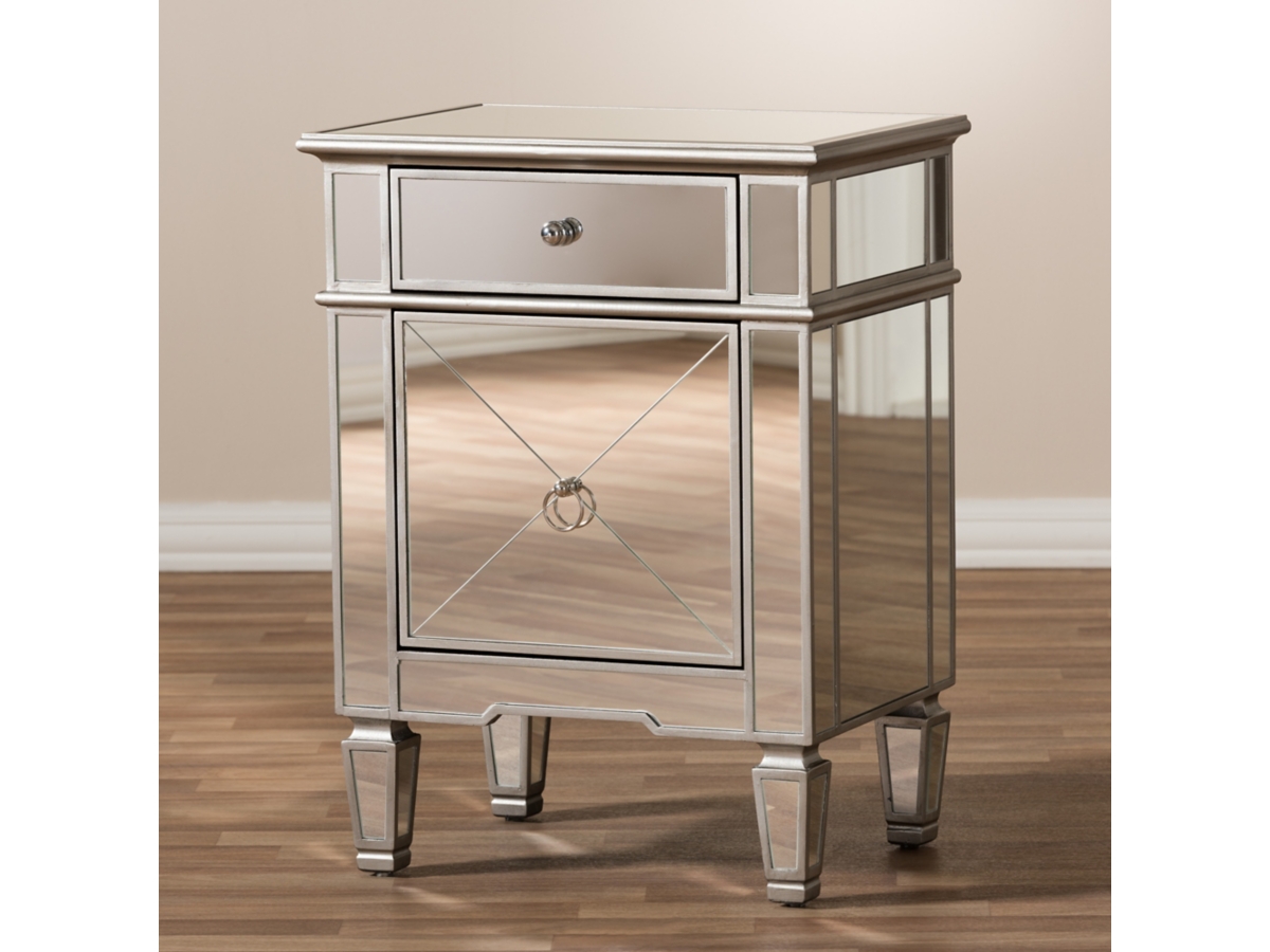 Baxton Studio Claudia Mirrored Nightstand Ashley