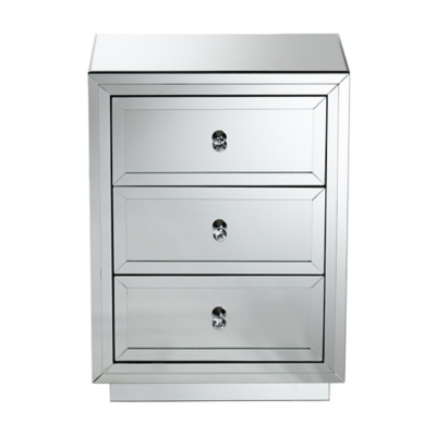 Baxton Studio Lina Mirrored 3 Drawer Nightstand - Thumbnail 5