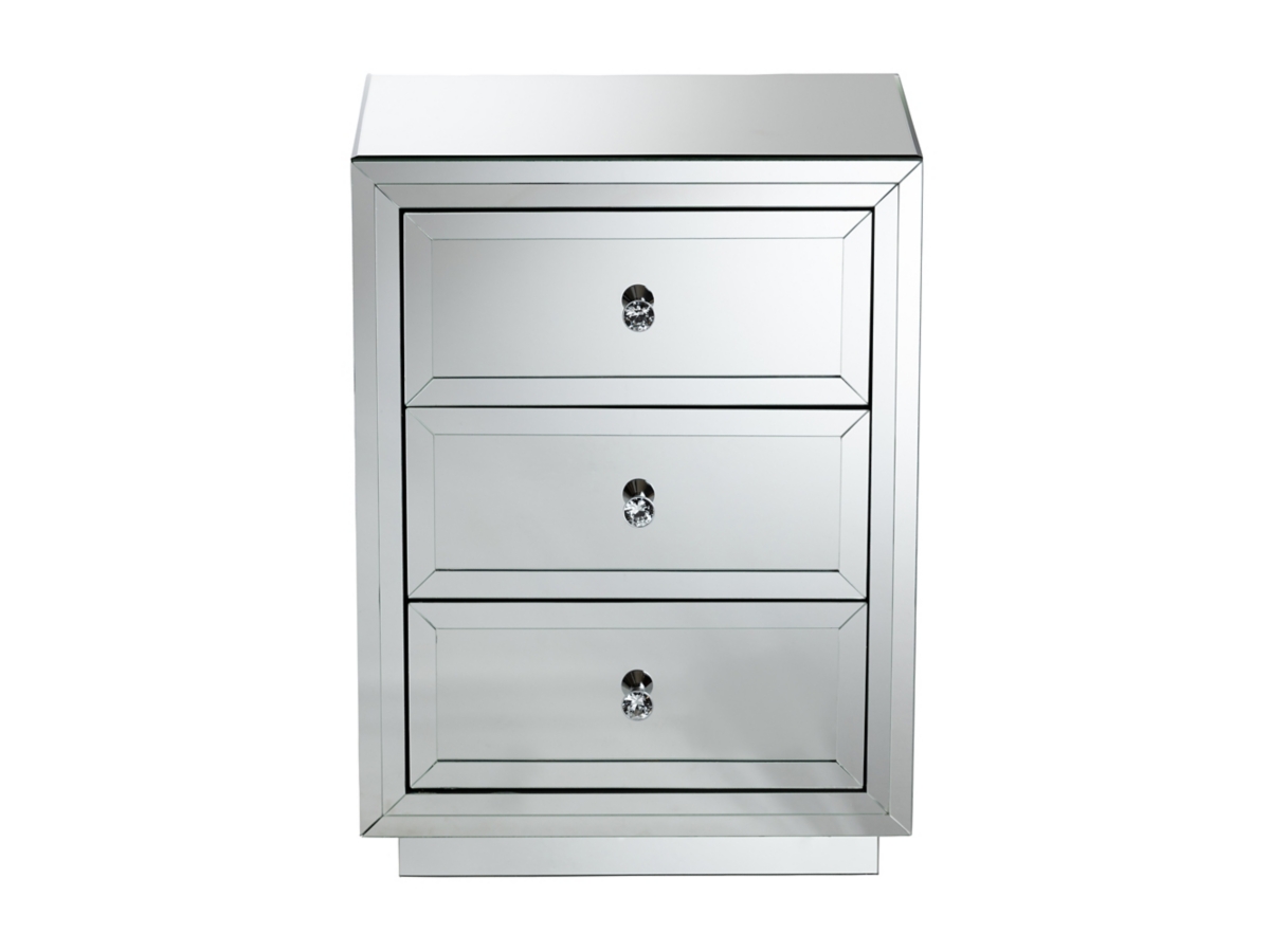 Baxton Studio Lina Mirrored 3 Drawer Nightstand | Ashley