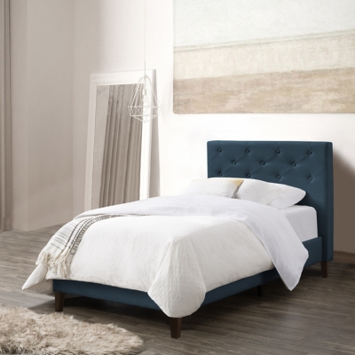 CorLiving Nova Ridge Tufted Upholstered Bed, Single, Blue, large