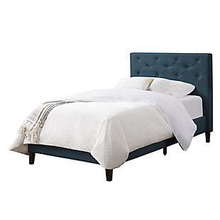 CorLiving Nova Ridge Tufted Upholstered Bed, Single, Blue, large