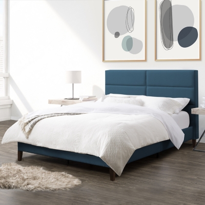 CorLiving Bellevue Full Upholstered Panel Bed, Blue