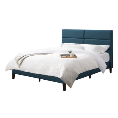 CorLiving Bellevue Upholstered Panel Bed, Double, Blue, large