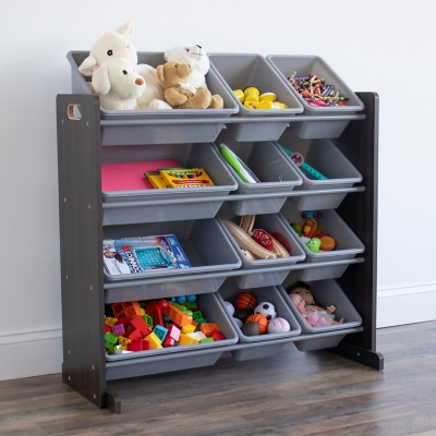 Humble Crew Kids Toy Storage Organizer with 12 Storage Bins,  Rainbow/Natural Wood