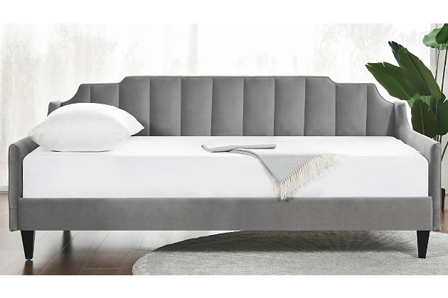 The Edgar Collection by Jennifer Taylor Home is the perfect addition to any living space loo to add a bit of a contemporary flair and lounging comfort. High quality fabric wraps a solid wood frame made from kiln dried birch which provides exceptional support and stability. This sofa bed / daybed features a padded channel tufted back panel for a bold look and exceptional comfort. Jennifer Taylor Home offers a unique versatility in design and makes use of a variety of trend inspired color palettes and textures. Our products bring new life to the classic American home.Bench made home furnishing products carey hand built by experienced craftsmen and women | A sturdy frame of kiln dried solid hardwood and 11 layer plywood for strength and support that will last | Upholstered in high quality woven fabric atop premium high density flame retardant foam for a luxurious firm feel | High quality material selection provide durability with a lush look, wide variety of colors are cozy and inviting | Standard size mattress required; not included | Assembly Required