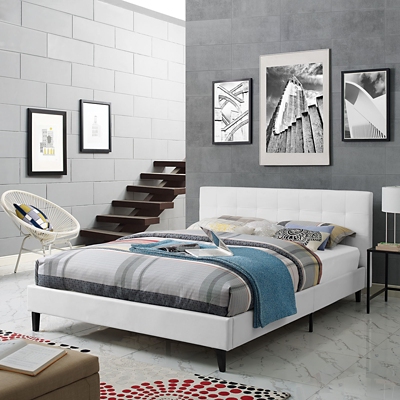 B600007568 Linnea Queen Faux Leather Platform Bed, White sku B600007568