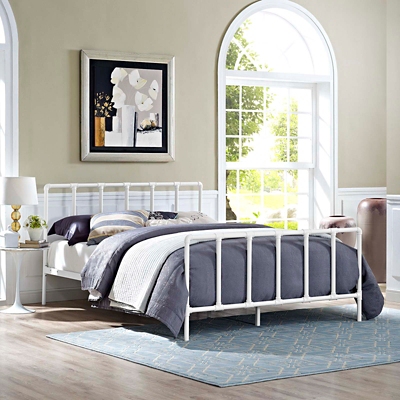 B600007579 Dower Queen Metal Platform Bed, White sku B600007579