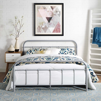 Maisie Queen Metal Platform Bed, Gray, rollover