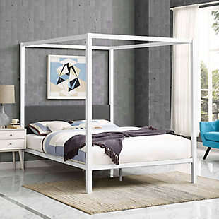 Raina Queen Canopy Bed, White/Gray, rollover