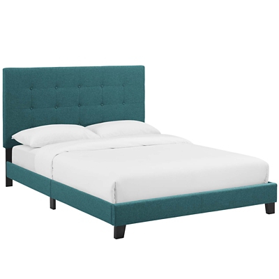 Melanie Queen Tufted Button Upholstered Platform Bed, Teal, large