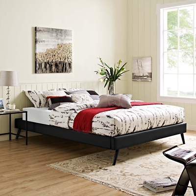 Loryn Queen Vinyl Platform Bed, Black, rollover